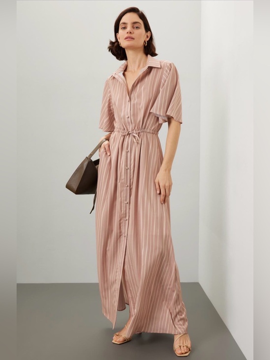 Hutch Dresses & Skirts - Hutch Leyton Pink Stripe Satin Shirt Maxi Dress Buttons and Drawstring Sz Small